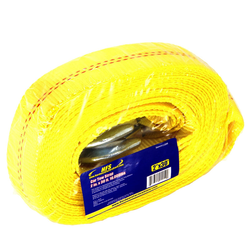 4.5 Ton 2 Inch x 30 Ft. Polyester Tow Strap Rope 2 Hooks 9000lb Towing Recovery
