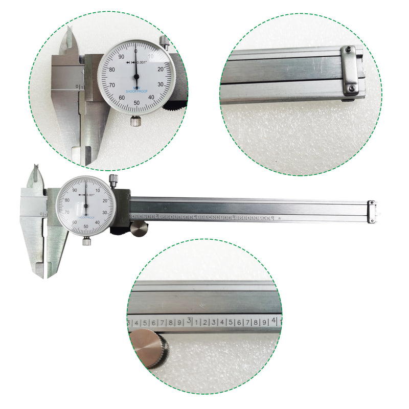0-6" 4-Way Dial Caliper 0.001" Stainless Steel Shockproof  Measurement with Plastic Case