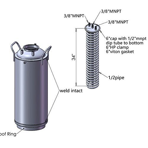 SS 304 Condensing Coil in Tank - 3/8" diameter with 3/8" NPT