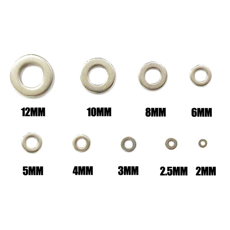 700 PCS 304 Stainless Steel Flat Washer Assortment Set - 9 Sizes Included: M2 M2.5 M3 M4 M5 M6 M8 M10