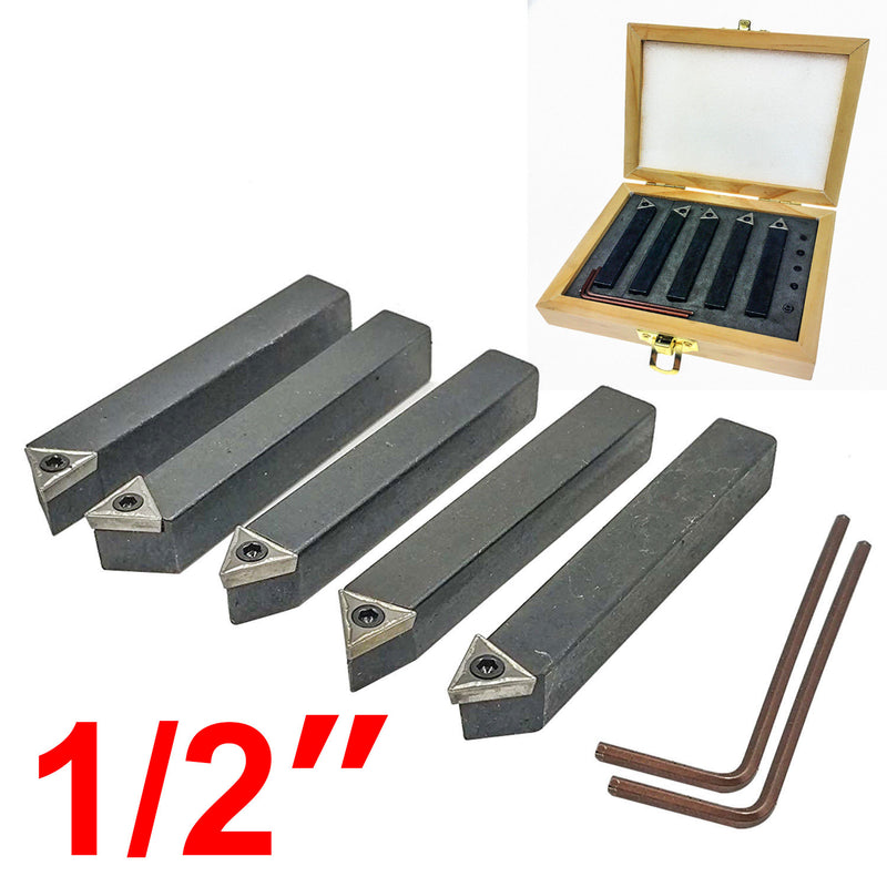 5 Pieces 1/2" Mini Lathe Indexable Carbide Insert Tool Bit Set