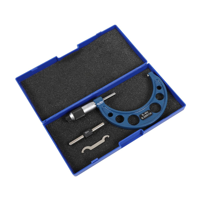 3-4" Range .0001" Graduation Solid Metal Frame Outside Micrometer Plastic Case