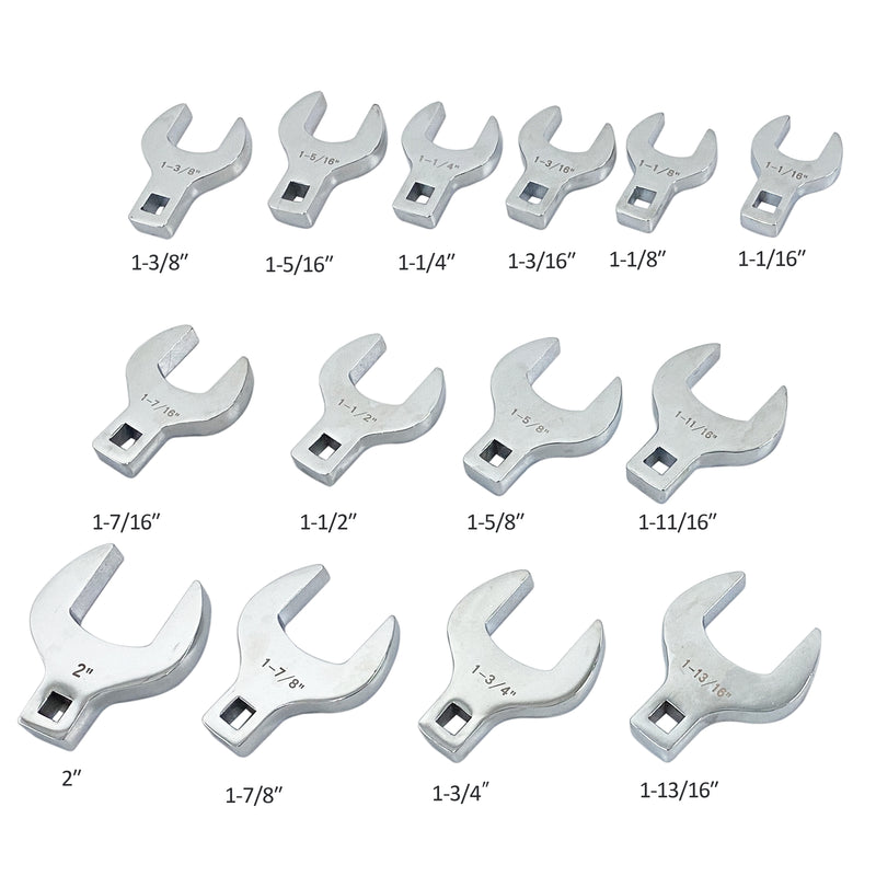 14-Piece Premium 1/2" Drive Jumbo Crowfoot Wrench Set Standard SAE Sizes from 1-1/16" to 2"