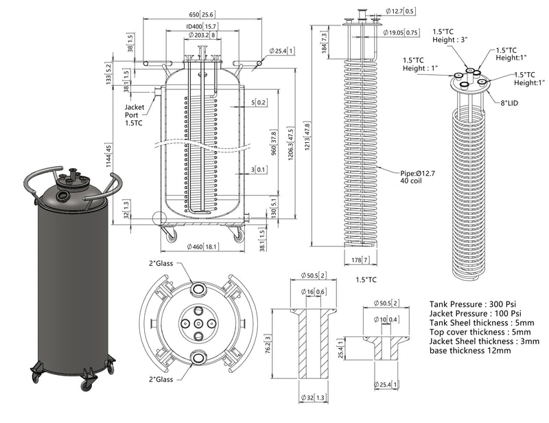 160 L, (175 lbs. Refrigerant), Jacketed Storage Vessel With Condenser