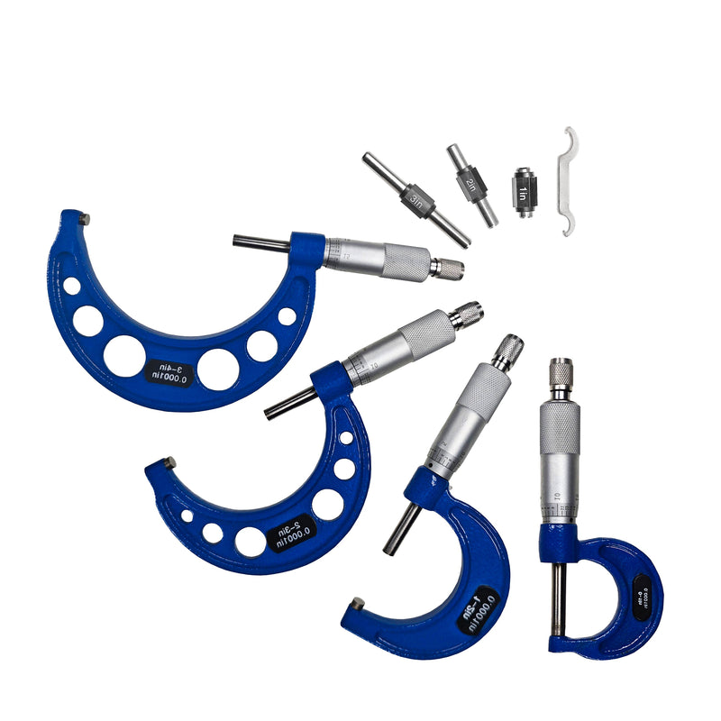 0-4" x 0.0001" 4pcs Premium Outside Micrometer Set Solid Metal Frame Carbide Tip