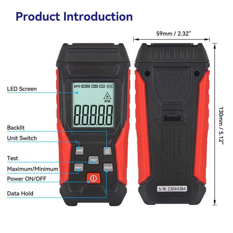 Digital Tachometer Non-Contact RPM Tach Laser Photo Sensor 3~100000RPM Accuracy RPM Gauge Marker