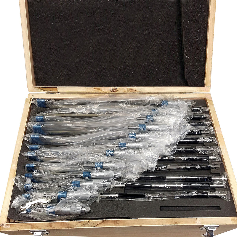 12pcs (0-12"x0.0001") Premium Outside Micrometer Set Solid Metal Frame Carbide Tip Wood CASE