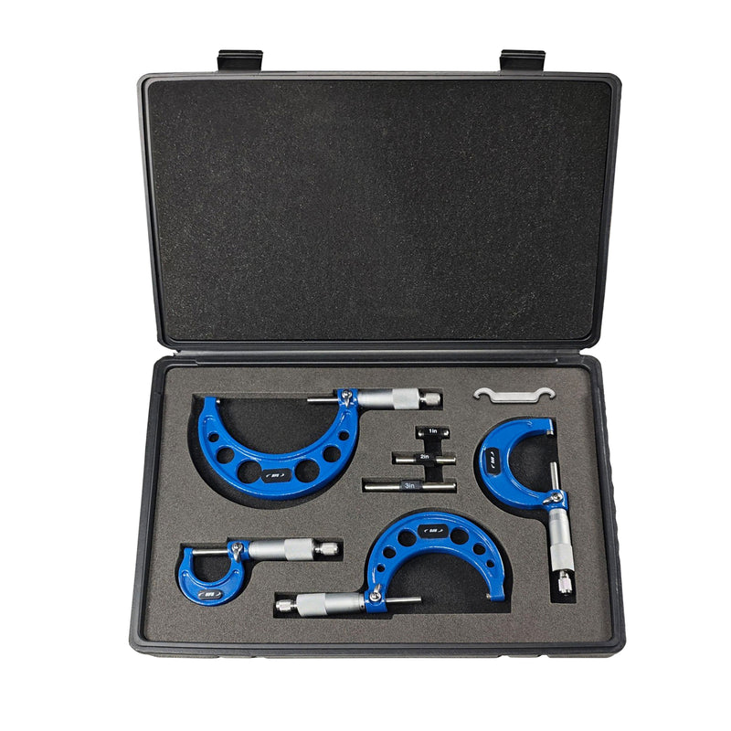 0-4" x 0.0001" 4pcs Premium Outside Micrometer Set Solid Metal Frame Carbide Tip