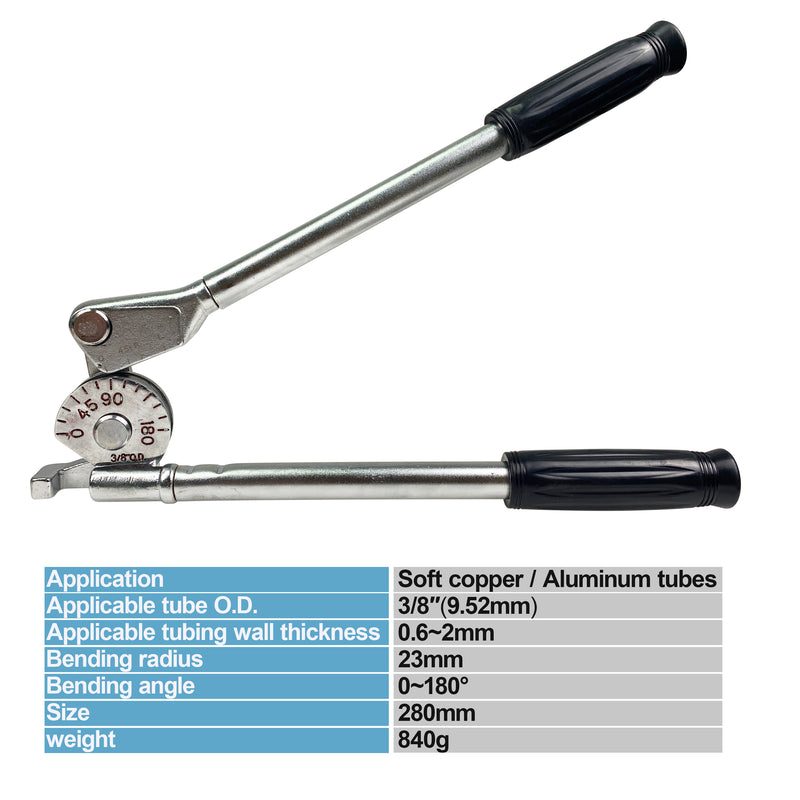 HFS(R) 3/8" OD Tubing Bender Manual Bender 180° HVAC Soft Copper Aluminum Tubes Bending Tool for Air Conditioning Refrigeration Repair