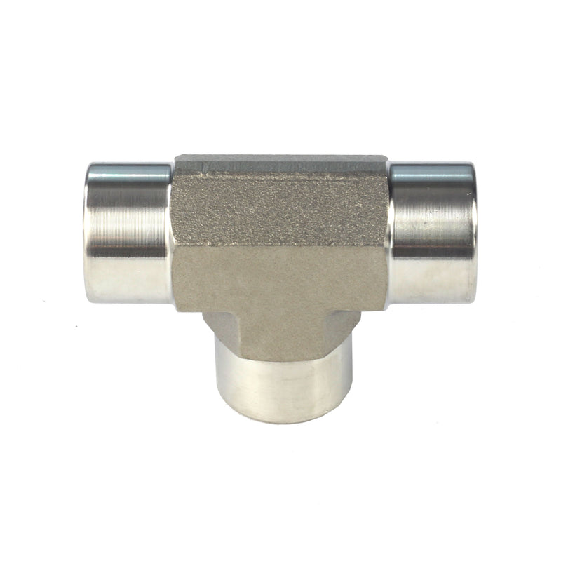 1/2" NPT Female, 3-Way Female NPT Tee Fitting - 304 Stainless Steel