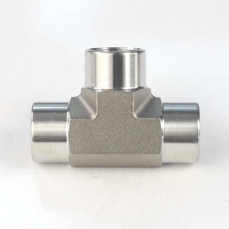 1/2" NPT Female, 3-Way Female NPT Tee Fitting - 304 Stainless Steel