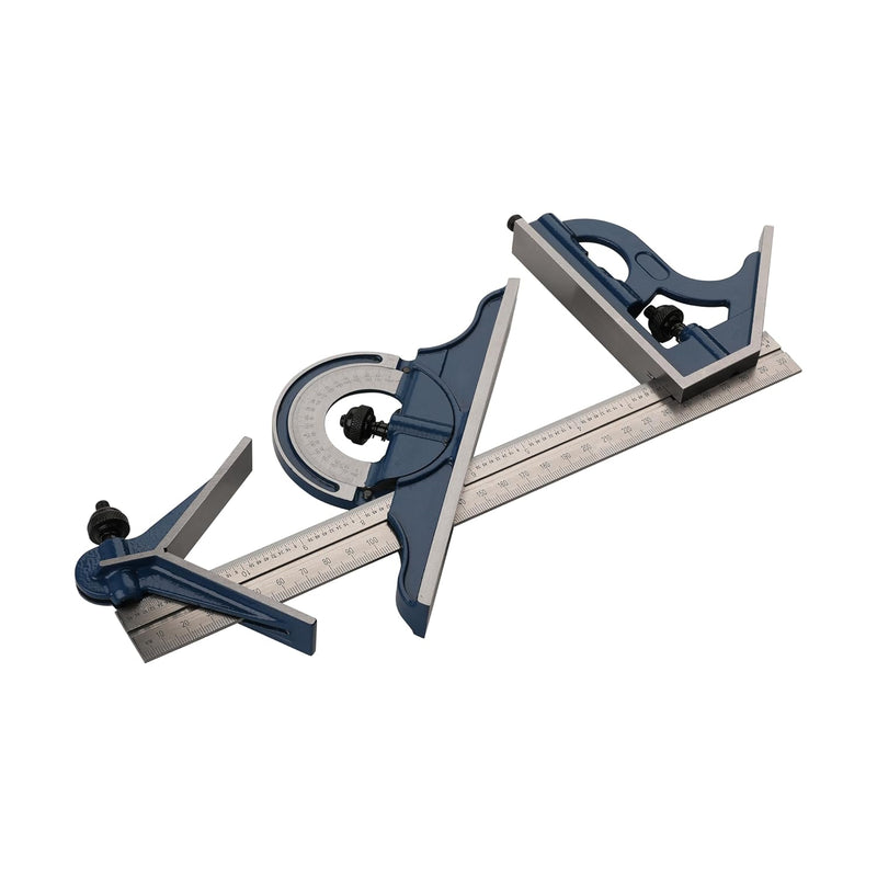 HFS(R) Combination Square Ruler Set Protractor Satin, 4R Graduation