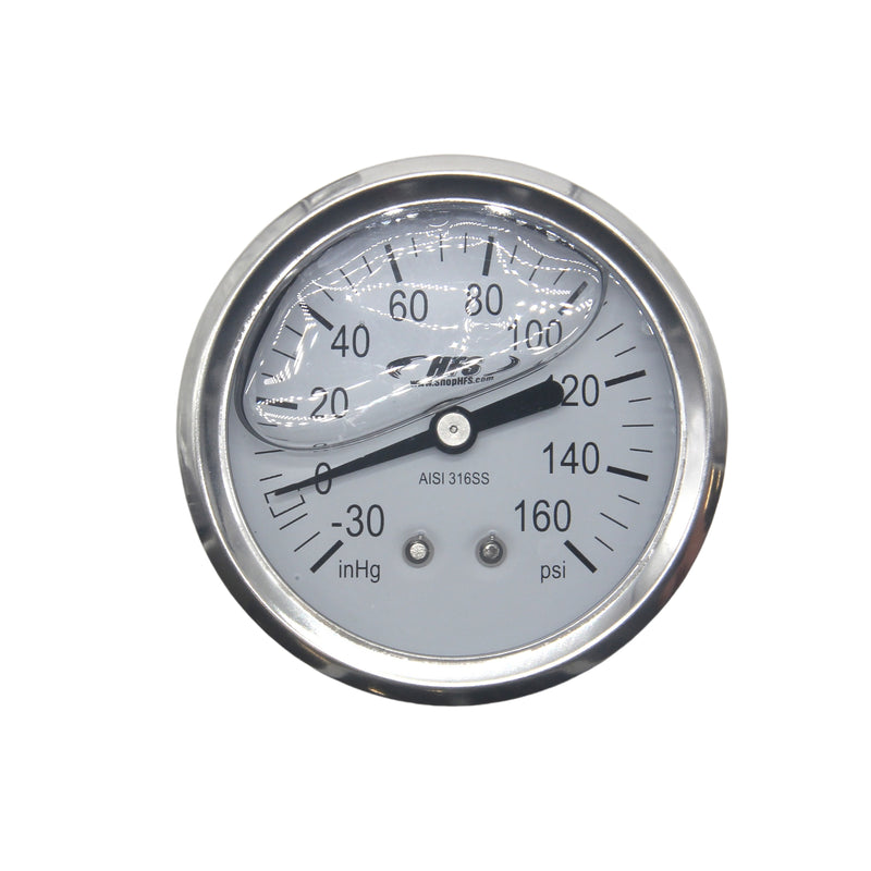 HFS -30 HG-160 PSI, 2.5" Diameter Vacuum Air Pressure Gauge (316 Stainless Steel) Back mount Oil filled