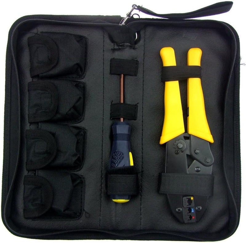 HFS(R) Self-Adjustable Crimping Pliers Set with 5 Interchangeable Jaws & Screwdriver, Durable Hard Steel & PVC, for Non-Insulated Terminals, Connectors, Ferrules (0.5-35mm²)