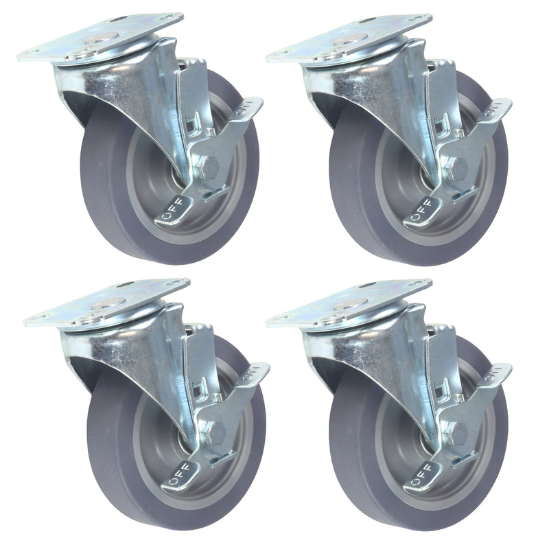 Caster 5" x 1-1/4" Plate Swivel with Brake Polypropylene Hub Wheel