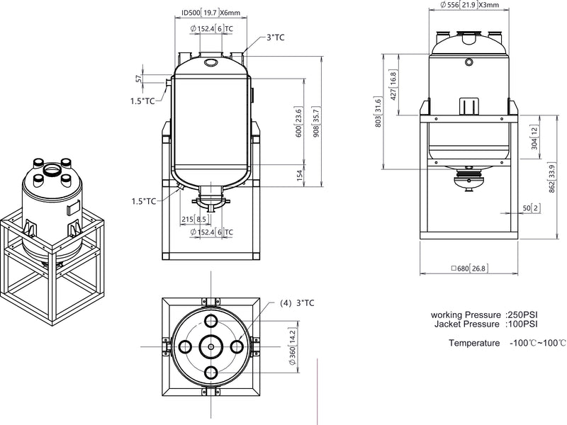 HFS 185 L, (200 lbs. Refrigerant), ASME Certified Jacketed Reactor