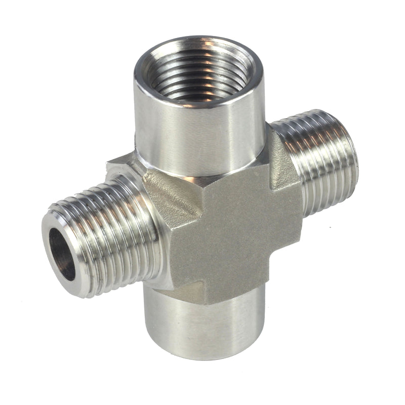 NPT Thread Pipe Fitting 4 Way Cross (M x F x M x F) Stainless Steel 304