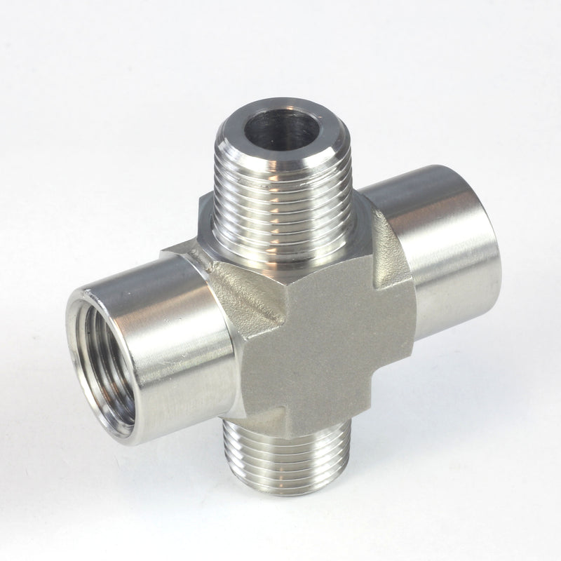 NPT Thread Pipe Fitting 4 Way Cross (M x F x M x F) Stainless Steel 304
