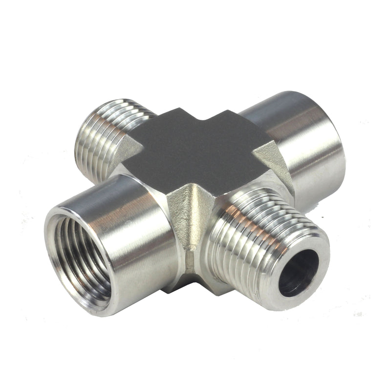 NPT Thread Pipe Fitting 4 Way Cross (M x F x M x F) Stainless Steel 304