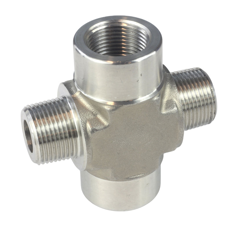 NPT Thread Pipe Fitting 4 Way Cross (M x F x M x F) Stainless Steel 304