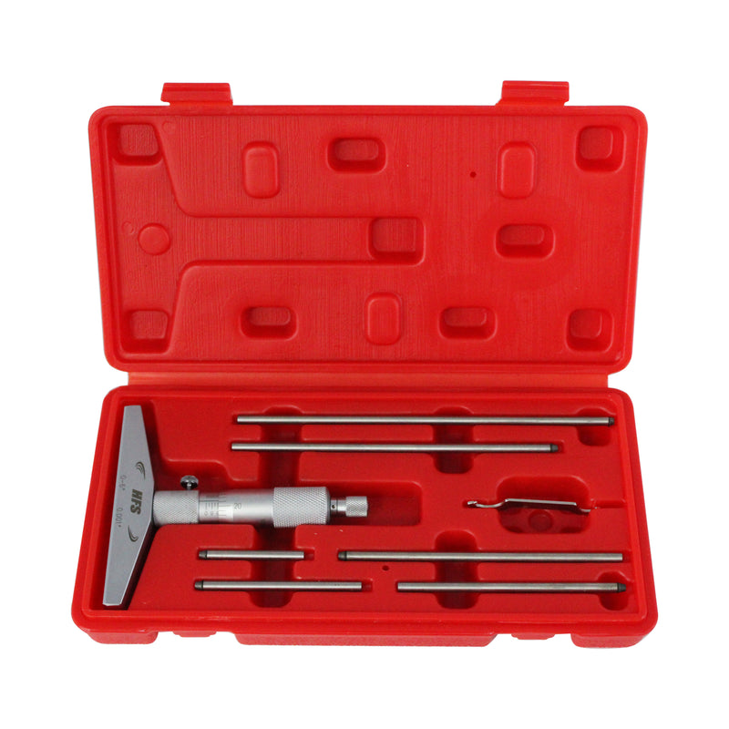 Depth Micrometer, 0-6" Measuring Range, 0.001" Resolution, 4" Base