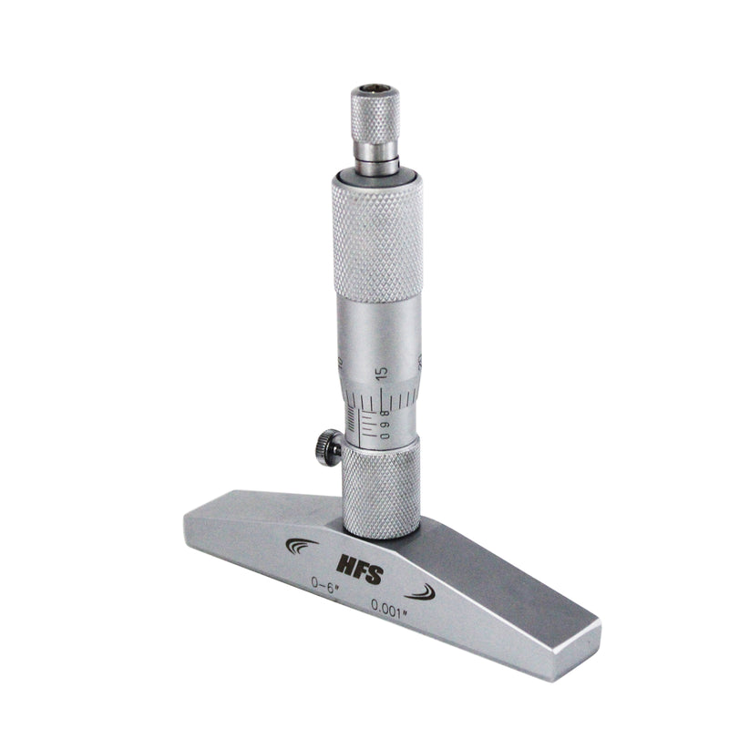 Depth Micrometer, 0-6" Measuring Range, 0.001" Resolution, 4" Base