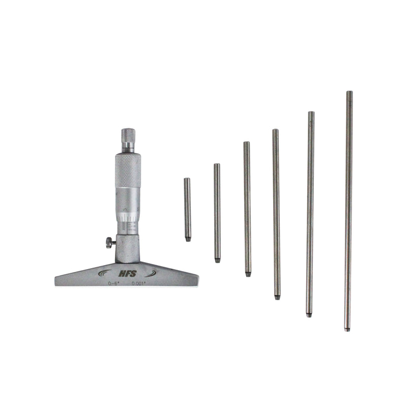 Depth Micrometer, 0-6" Measuring Range, 0.001" Resolution, 4" Base