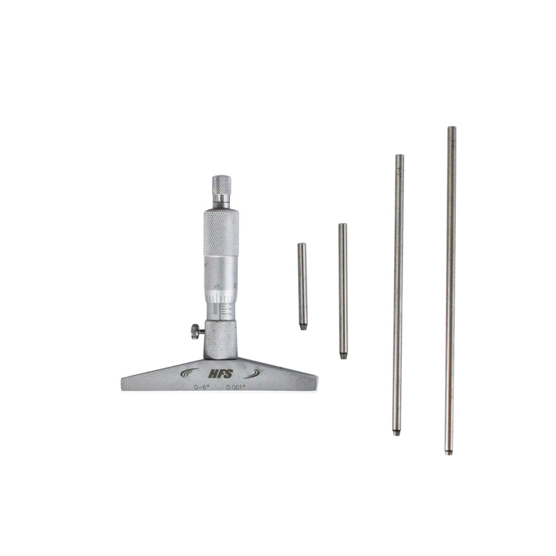 Depth Micrometer, 0-4" Measuring Range, 0.001" Resolution, 4" Base