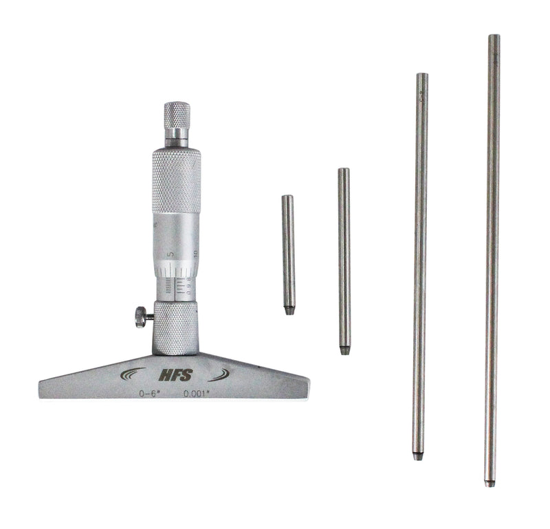 Depth Micrometer, 0-4" Measuring Range, 0.001" Resolution, 4" Base