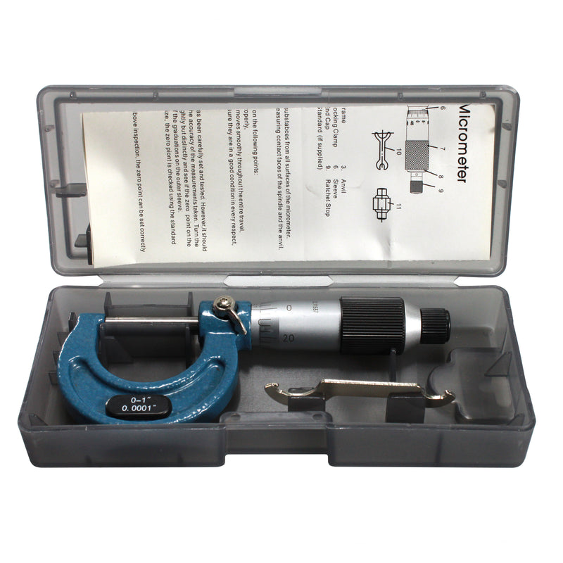 0-1" Range .0001" Graduation Solid Metal Frame Outside Micrometer Plastic Case