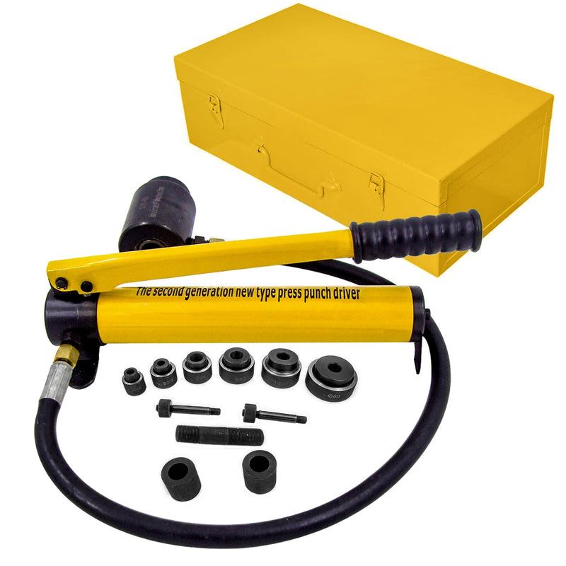 10 Ton Hydraulic Knockout Punch Hole Driver Kit Complete Tool Set with 6 Dies