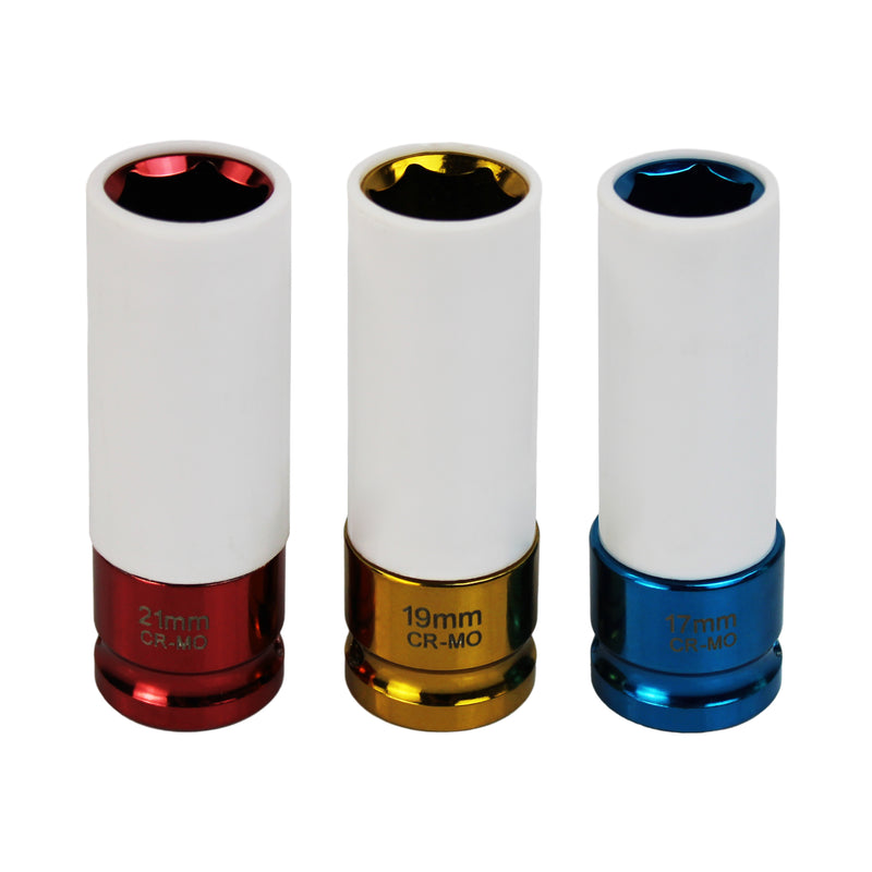 1/2-Inch Drive Metric Thin Wall Deep Wheel Protector Impact Socket Set