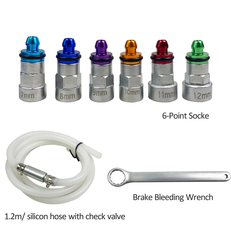 Brake Bleeder Wrench Kit, 6 Brake Bleeder Wrenches and Drain Hose 7mm, 8mm, 9mm, 10mm, 11mm, 12mm for Brake Bleeding & Hydraulic Clutch Systems