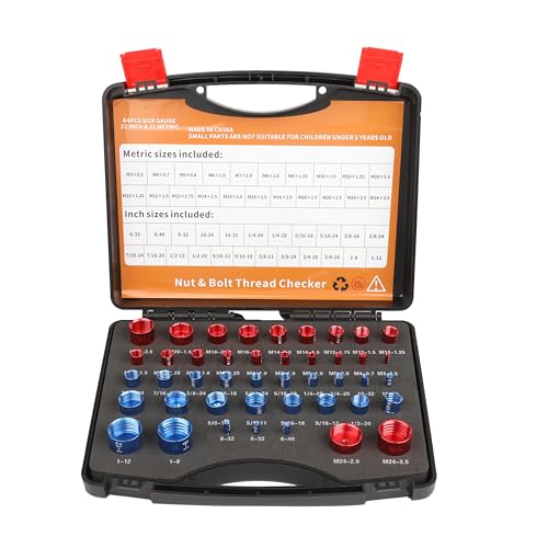 44-Piece Nut, Bolt Thread Gauge Set - Detachable, Color-Coded, Laser-Etched Gauges