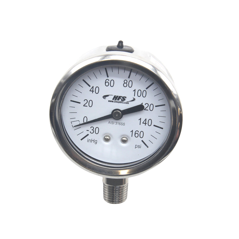 HFS -30 HG-160 PSI, 2.5" Diameter Vacuum Air Pressure Gauge (316 Stainless Steel) Bottom Mount