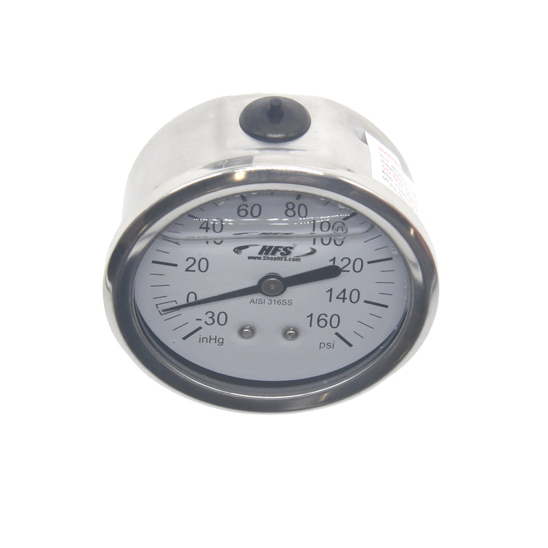 HFS -30 HG-160 PSI, 2.5" Diameter Vacuum Air Pressure Gauge (316 Stainless Steel) Back mount Oil filled