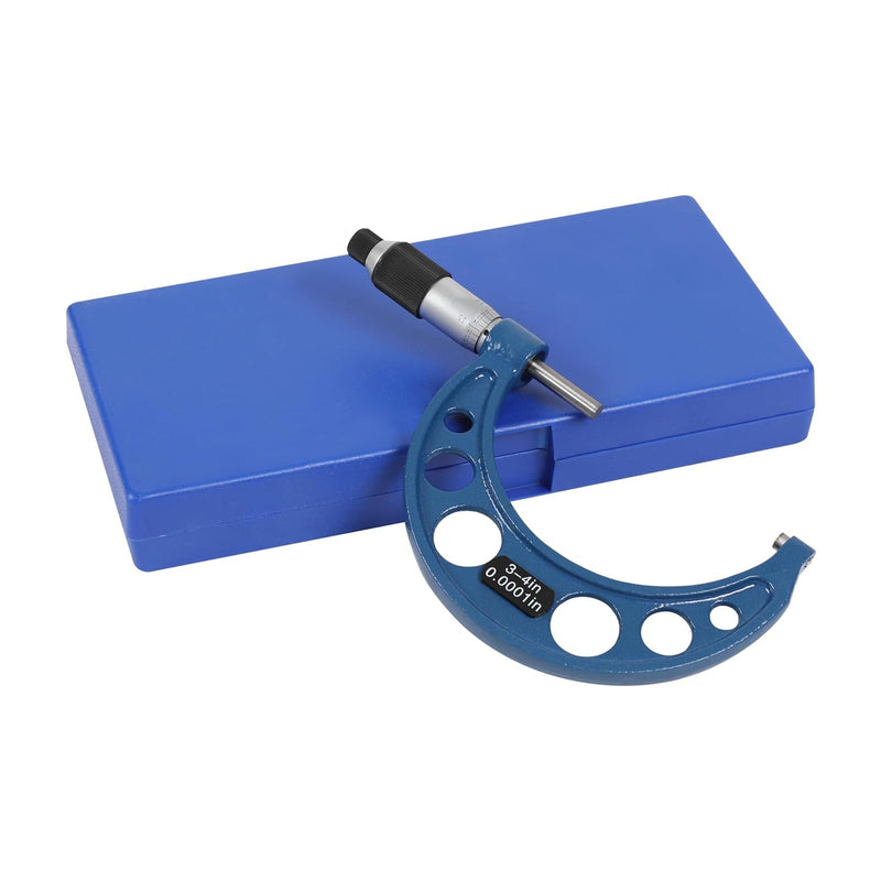 3-4" Range .0001" Graduation Solid Metal Frame Outside Micrometer Plastic Case