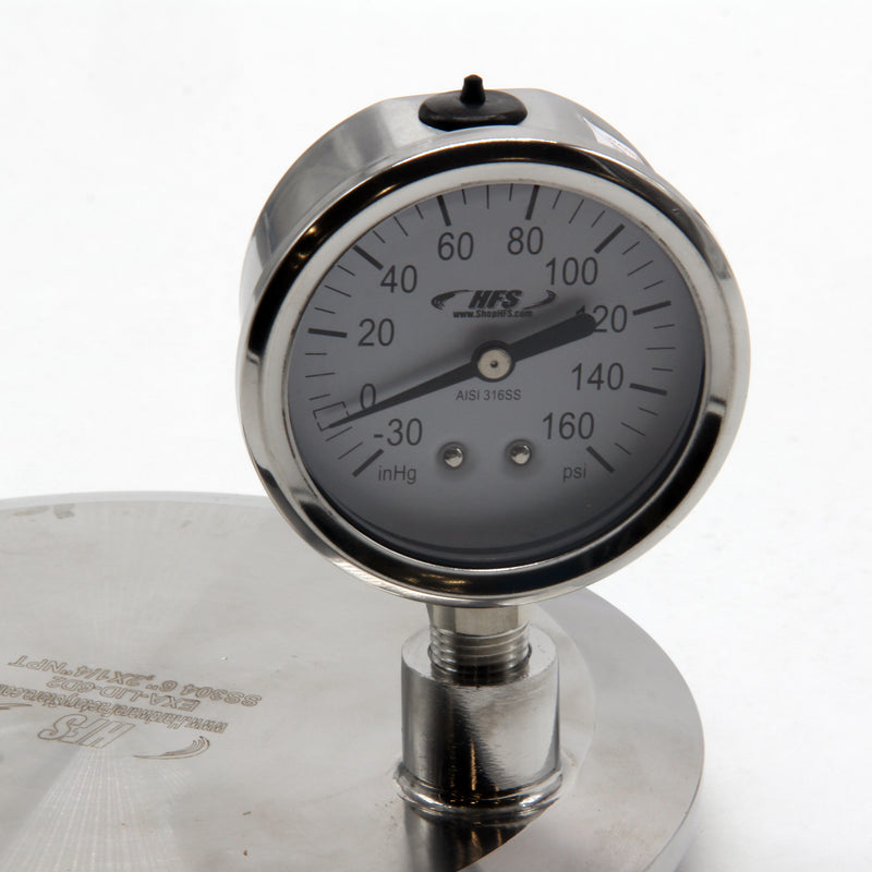 HFS -30 HG-160 PSI, 2.5" Diameter Vacuum Air Pressure Gauge (316 Stainless Steel) Bottom Mount