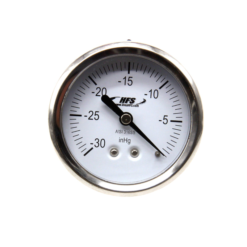 HFS 2.5" Dry Utility Vacuum Gauge 1/4" NPT Center Mount; -30HG/0PSI Back Mount