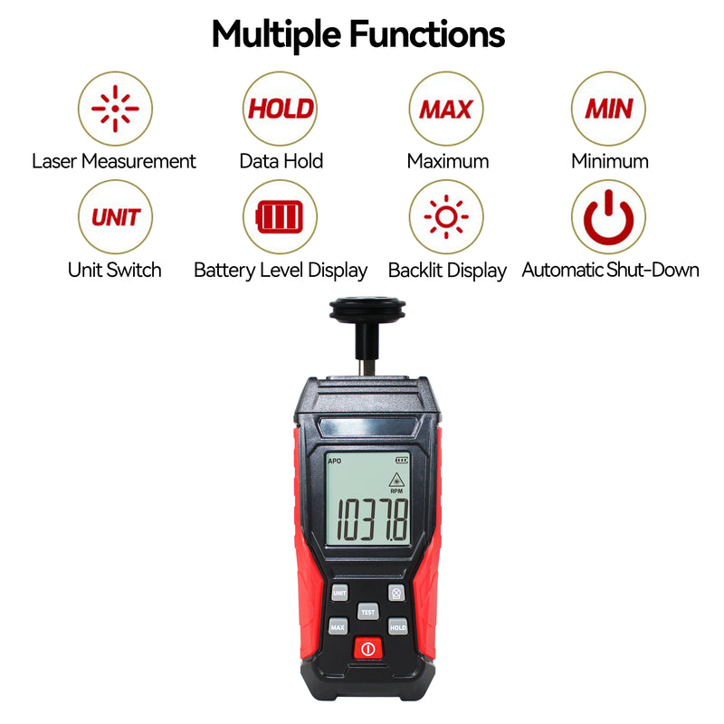 Tachometer Contact & Non-Contact Digital Tachometer, Non-Contact 3~100000RPM & Contact 3~19999RPM, High Accuracy RPM Tachometer