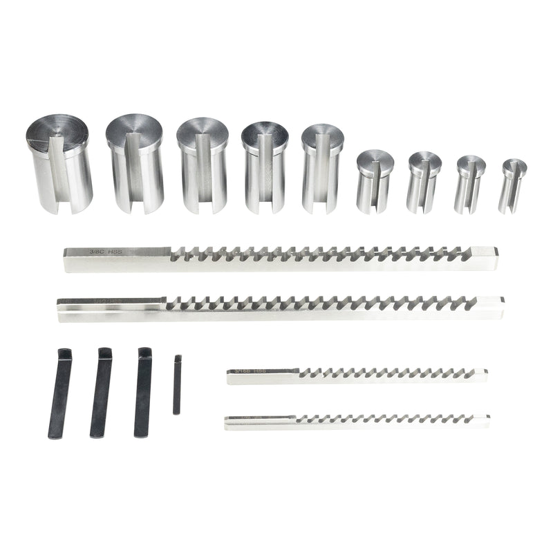HFS(R) 18 PCS No.10 HSS Keyway Broach Set in Fitted Box, Precision Ground Teeth, 4 Broaches and 9 Bushings