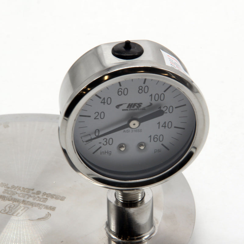 HFS -30 HG-160 PSI, 2.5" Diameter Vacuum Air Pressure Gauge (316 Stainless Steel) Bottom Mount