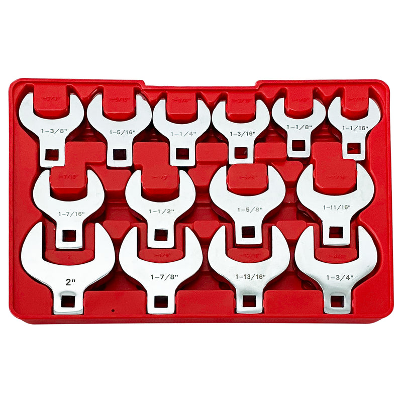 14-Piece Premium 1/2" Drive Jumbo Crowfoot Wrench Set Standard SAE Sizes from 1-1/16" to 2"