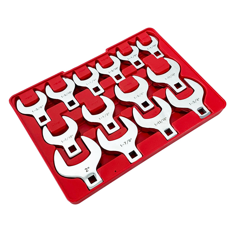 14-Piece Premium 1/2" Drive Jumbo Crowfoot Wrench Set Standard SAE Sizes from 1-1/16" to 2"