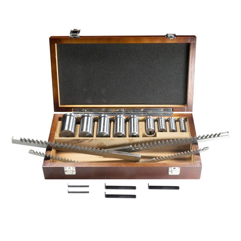 HFS(R) 18 PCS No.10 HSS Keyway Broach Set in Fitted Box, Precision Ground Teeth, 4 Broaches and 9 Bushings