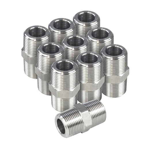 10PCS 1/2" NPT Male Threaded Hex Nipple Adapter Stainless Steel 304