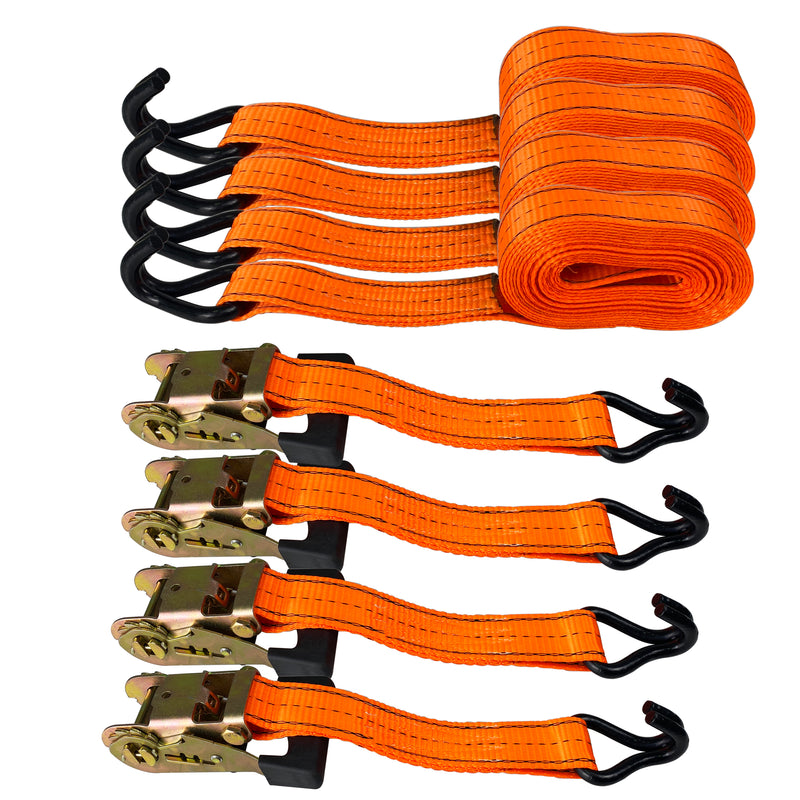 4PC 1-1/2"x15 ft Heavy Duty Ratchet Cargo Tie Down Straps 3000lbs J-Hooks