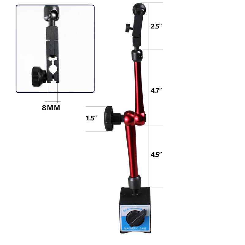 132lbs/60kg Max Pull Clamping Hole Diameter 8mm Magnetic Base Adjustable Metal Test Indicator Holder Digital Level 14" - Tool Stand