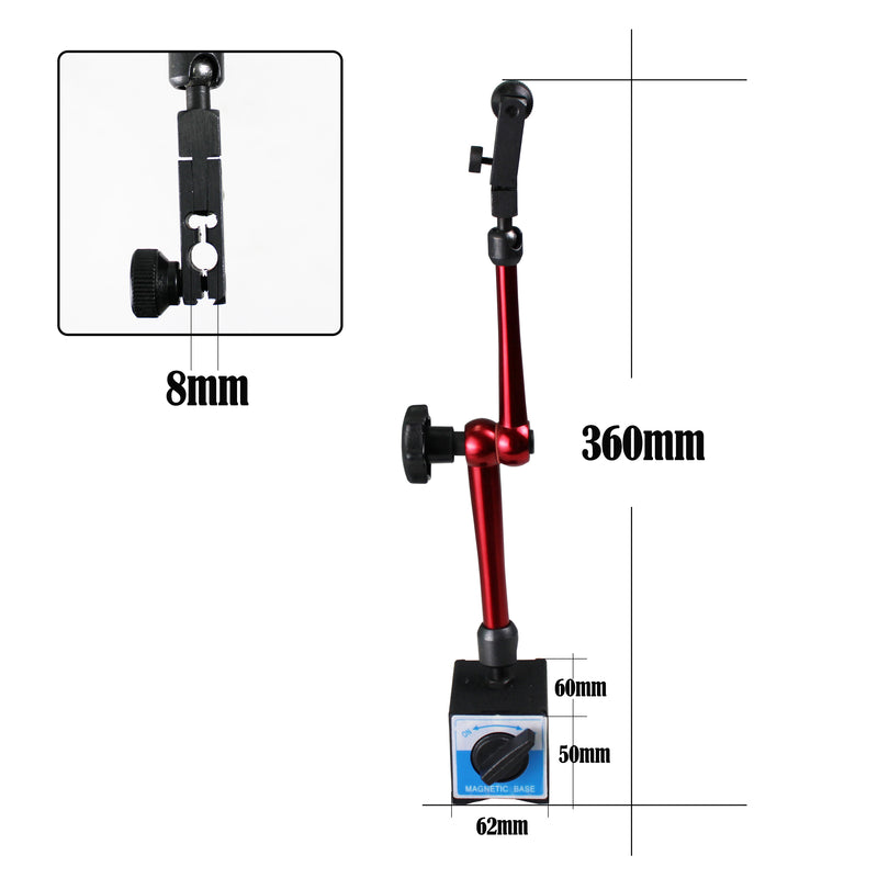 132lbs/60kg Max Pull Clamping Hole Diameter 8mm Magnetic Base Adjustable Metal Test Indicator Holder Digital Level 14" - Tool Stand