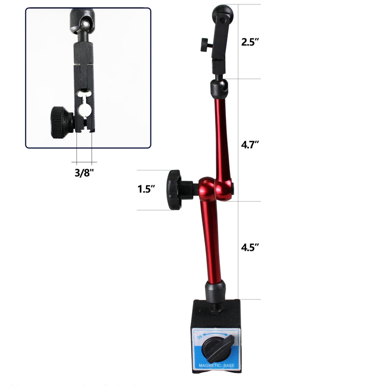132lbs/60kg Max Pull Clamping Hole Diameter 3/8" Magnetic Base Adjustable Metal Test Indicator Holder Level Stand 14"